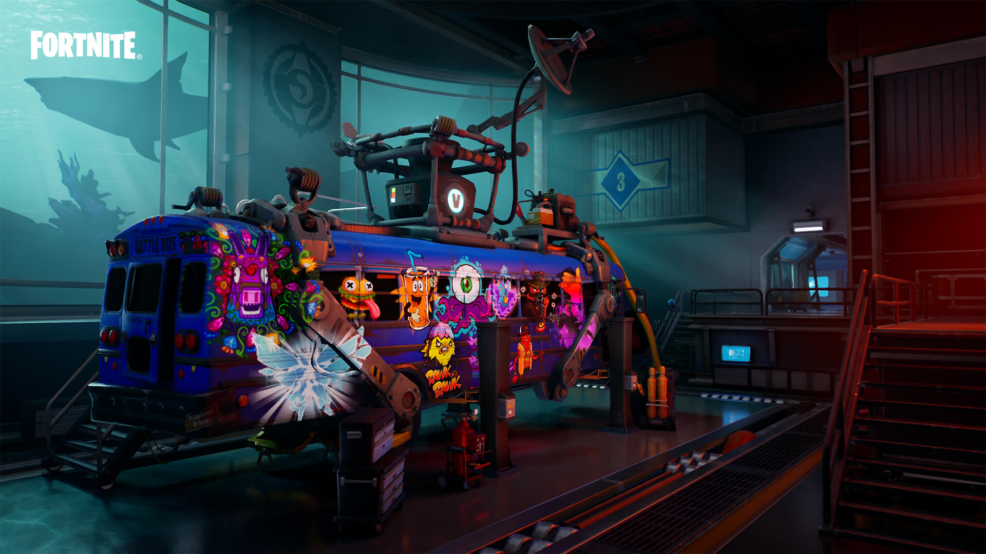 Afbeelding van de BattleBus in fortnite Impostors