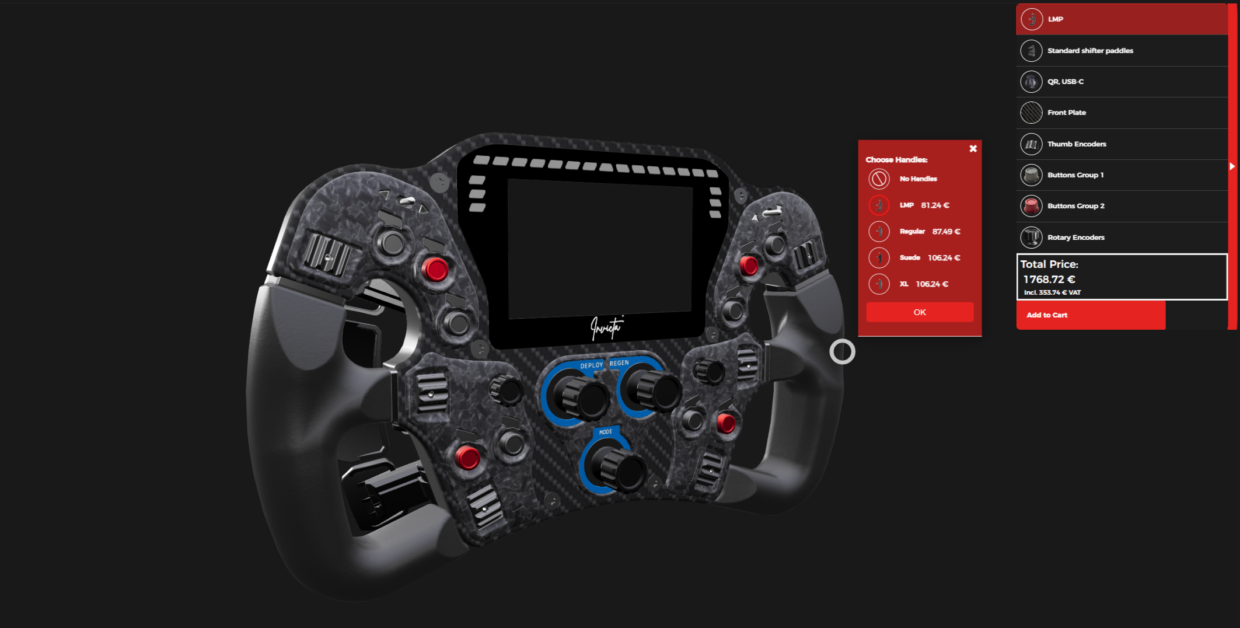 Asetek SimSports Online Configurator voor Invicta Stuurwiel